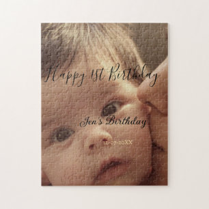 Puzzle Joyeux 1er anniversaire nom photo date stylé calli