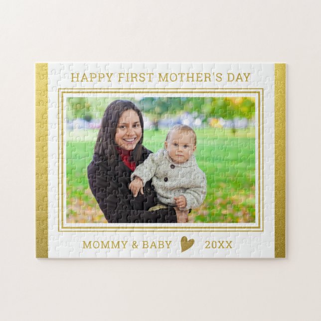 Puzzle Joyeux 1ère Fête des Mères Mère et Bébé Photo Gold (Horizontal)