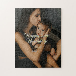 Puzzle Joyeux 2ème anniversaire enfants bébé mère jaune g