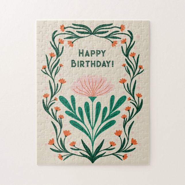 Puzzle Joyeux Anniversaire cadre floral élégant (Vertical)