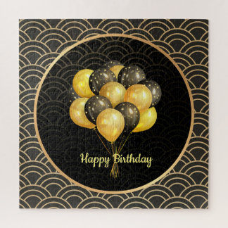 Puzzle Joyeux anniversaire, élégant noir et or,