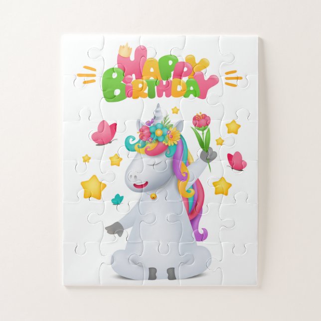 Puzzle Joyeux Anniversaire mignon Moderne Magique Floral  (Vertical)