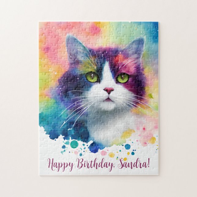 Puzzle Joyeux Anniversaire Personnalisé Whimsical Chat (Vertical)