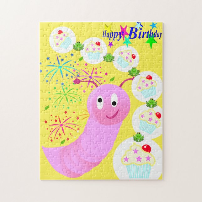 Puzzle Joyeux Anniversaire Pink Worm Cupcake (Vertical)