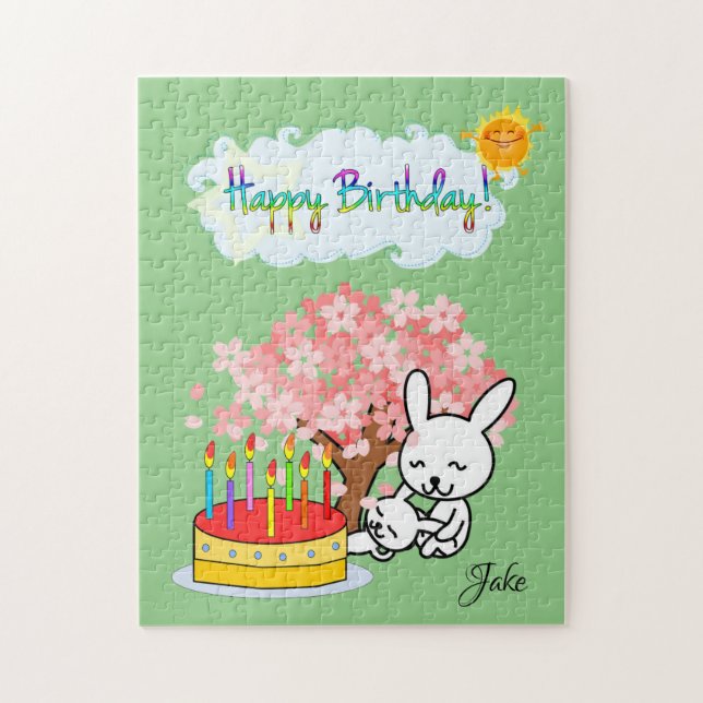 Puzzle Joyeux Anniversaire Rabbit Tree Cake Sun (Vertical)