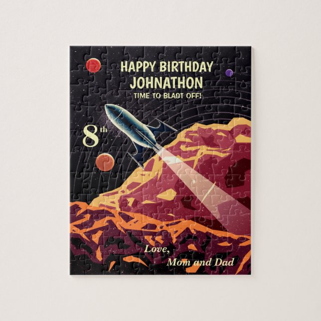 Puzzle Joyeux anniversaire Rocket Space Universe Amusant (Vertical)