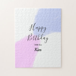 Puzzle Joyeux anniversaire rose violet pastel nom simple 