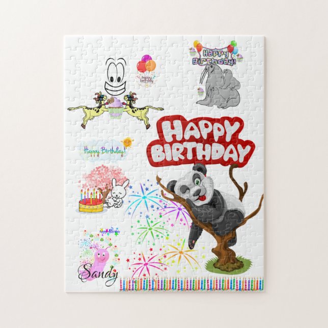 Puzzle Joyeux Anniversaire Vache Cupcake Panda Ours Seal (Vertical)