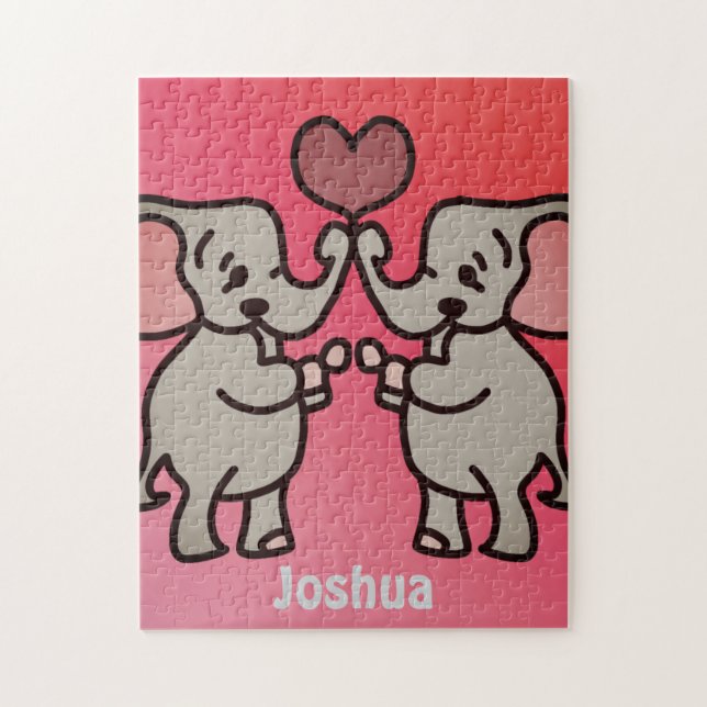 Puzzle Joyeux éléphants minimalistes avec un coeur | Amou (Vertical)