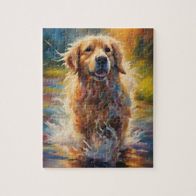 Puzzle Joyeux Golden Retriever Dans L'Eau (Vertical)