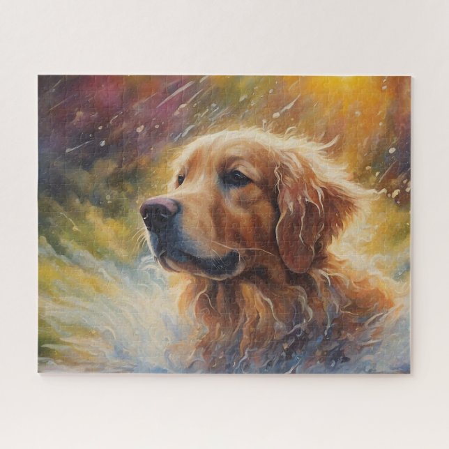 Puzzle Joyeux Golden Retriever Dans L'Eau (Horizontal)