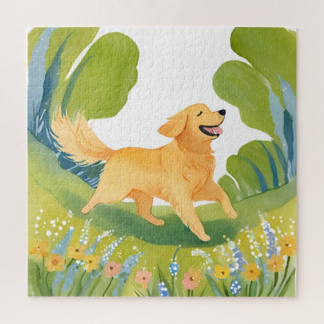 Puzzle Joyeux Golden Retriever | Peinture aquarelle légèr (Vertical)