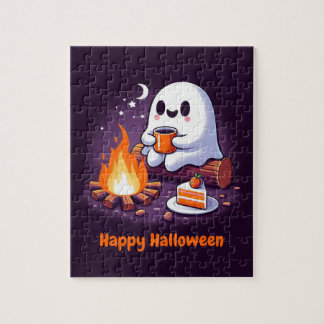 Puzzle Joyeux Halloween avec un fantôme boire du café