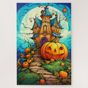 Puzzle Joyeux Halloween   Maison Citrouille et hantée