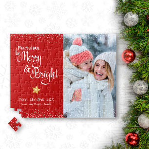 Puzzle Joyeux Joyeux Script Gold Red Holiday
