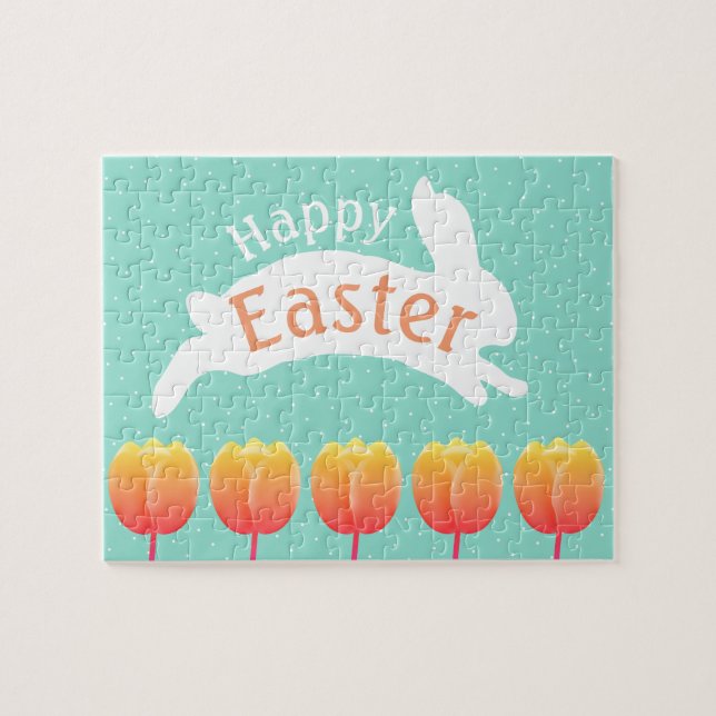 Puzzle Joyeux lapin et tulipes de Pâques (Horizontal)