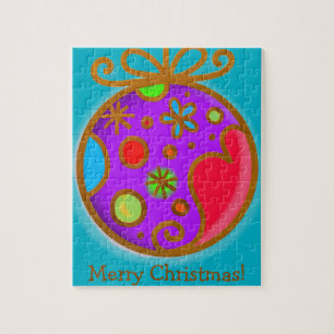 Puzzle Joyeux Noël Bauble couleur violet rouge