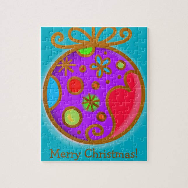 Puzzle Joyeux Noël Bauble couleur violet rouge (Vertical)