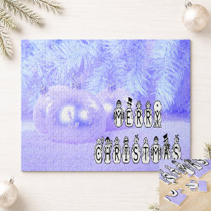 Puzzle Joyeux Noël Bonhommes de Neige Chanteurs Bleu
