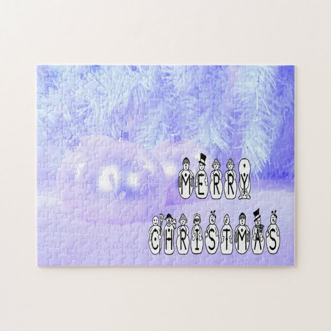 Puzzle Joyeux Noël gens de neige Police, Blue Tint neige (Horizontal)