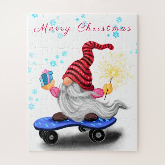 Puzzle Joyeux Noël Happy Skater Gnome avec cadeaux (Vertical)