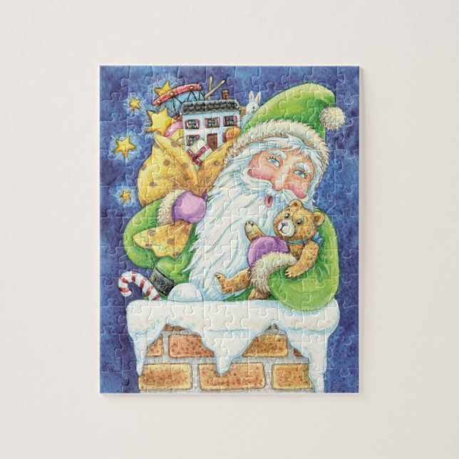 Puzzle Joyeux Noël, Père Noël dans la cheminée avec des j (Vertical)