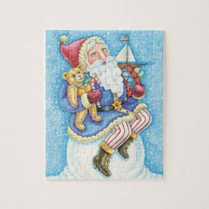 Puzzle Joyeux Noël, Père Noël sur un boule de neige avec