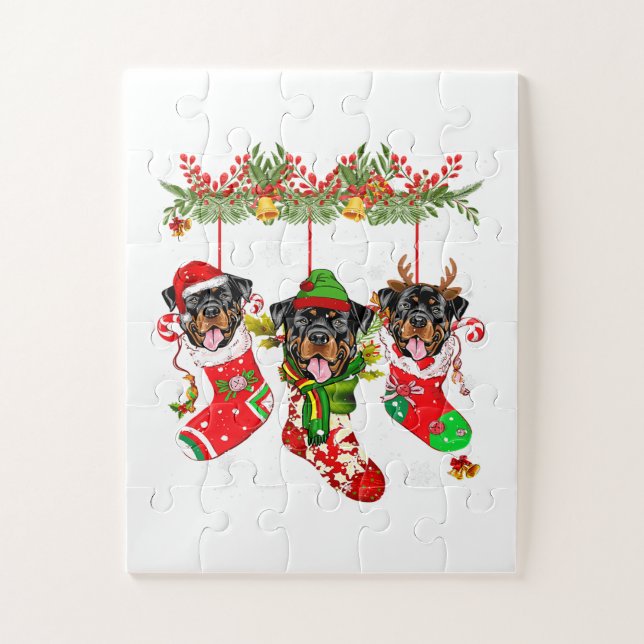 Puzzle Joyeux Noël Rottweiler Chien Xmas Light Père Noël (Vertical)