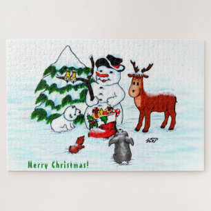 Puzzle Joyeux Noël ! Snowman avec amis