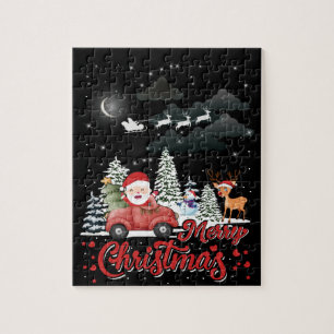 Puzzle Joyeux Noël Vintage Red Père Noël Truck Cadeaux