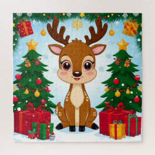 Puzzle Joyeux Renne Festif Entouré d'Arbre de Noël