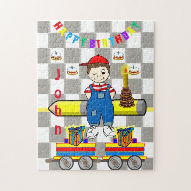 Puzzle Joyeux train de gâteaux pour garçon d'anniversaire (Vertical)