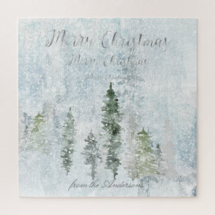 Puzzle Joyeux voeux de Noël Tempête d'hiver Pines
