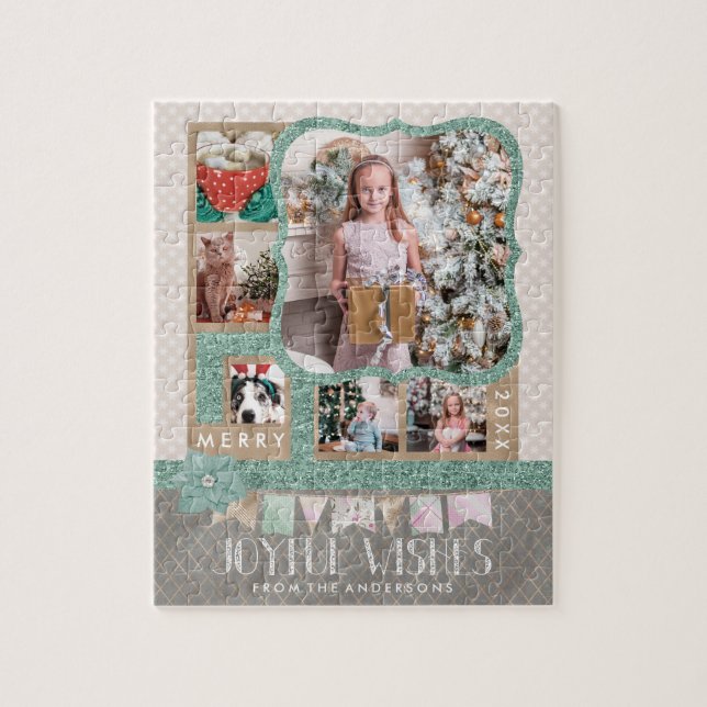 Puzzle Joyeux voeux Noël 6 Photo personnalisée Collage (Vertical)