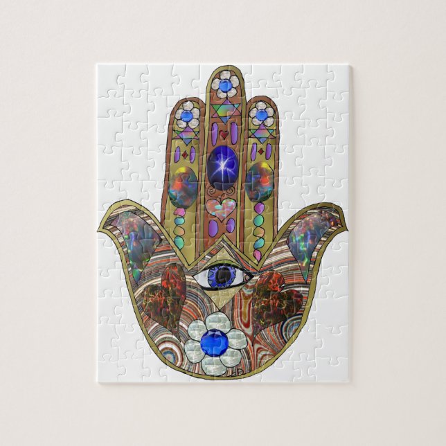Puzzle Judaica Hamsa Coeurs Fleurs Opal Art Imprimer (Vertical)