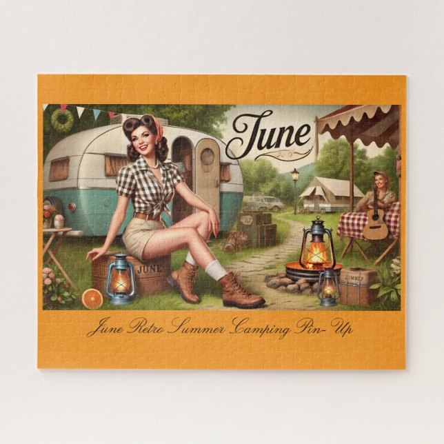 Puzzle Juin Retro Été Camping Pin-Up Girl (Horizontal)
