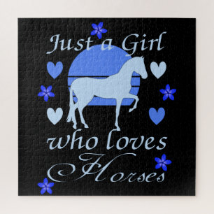 Puzzle Juste une fille qui aime les chevaux en bleu