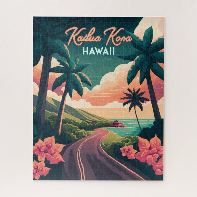 Puzzle Kailua Kona Hawaii Big Island Sunset Retro (Vertical)
