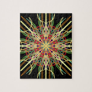 Puzzle Kaleidoscope orange jaune noir vert bleu fleur