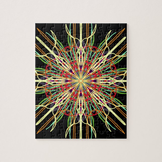 Puzzle Kaleidoscope orange jaune noir vert bleu fleur (Vertical)