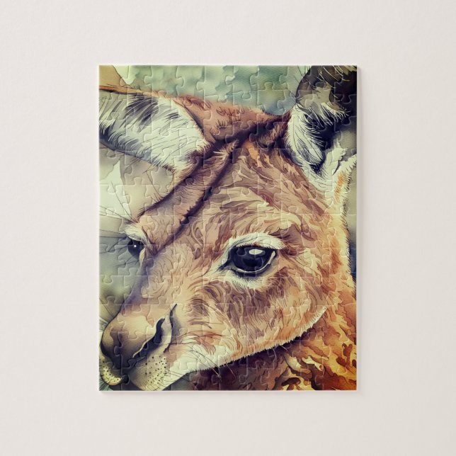 Puzzle Kangaroo Watercolor Art (Vertical)