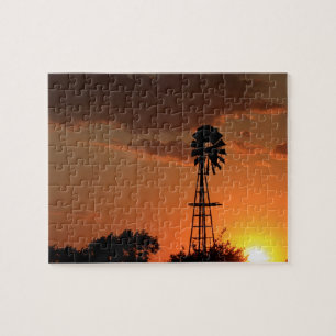 Puzzle Kansas Coucher de soleil avec ferme Silhouette de 