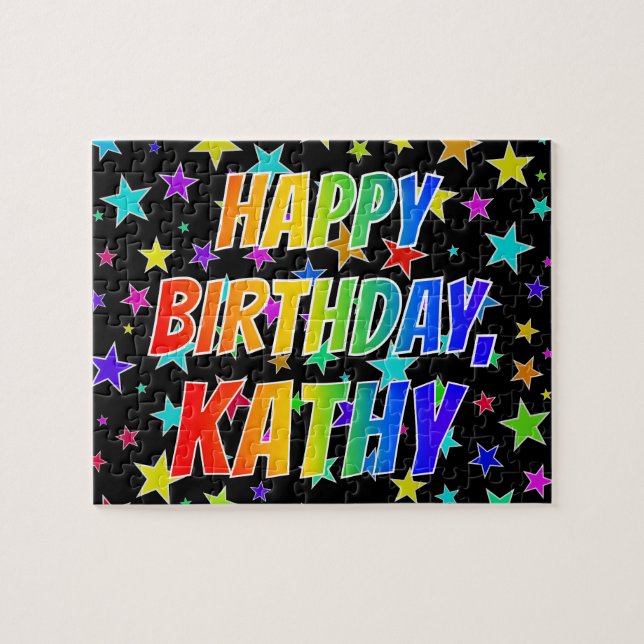 Puzzle "KATHY" Prénom, Amusant "HEUREUX ANNIVERSAIRE" (Horizontal)