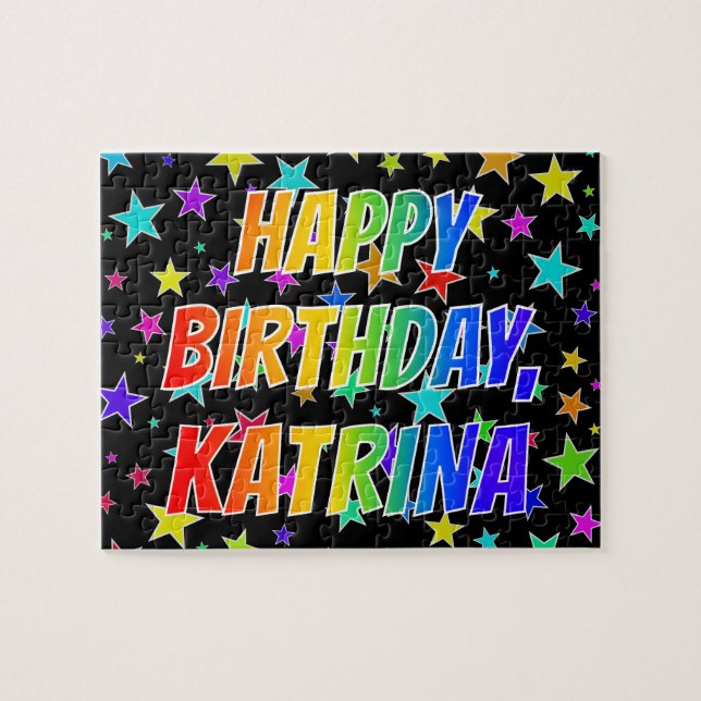 Puzzle "KATRINA" Prénom, Amusant "HEUREUX ANNIVERSAIRE" (Horizontal)