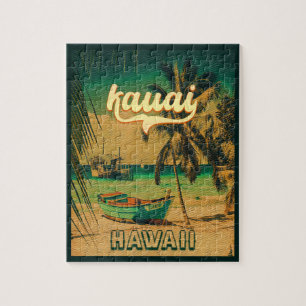 Puzzle Kauai Beach Hawaii Palmiers rétro 60s Souvenirs