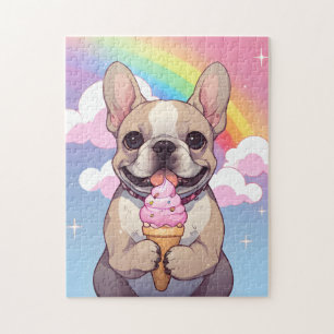Puzzle Kawaii French Bulldog Crème glacée Arc-en-ciel