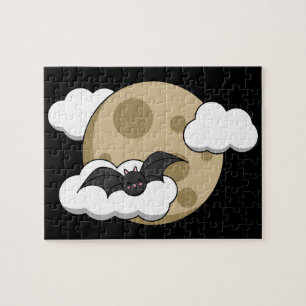 Puzzle Kawaii Happy Bat Voler sur la Pleine lune