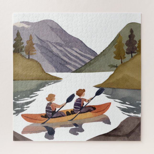 Puzzle Kayak Ride sur le lac | Aquarelle de la nature des (Vertical)