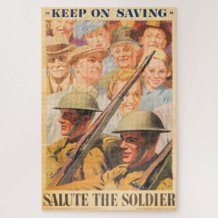 Puzzle Keep On Saving. Reprint of British wartime poster.