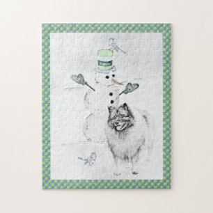 Puzzle Keeshond Noël Snowman Peinture Chien Art